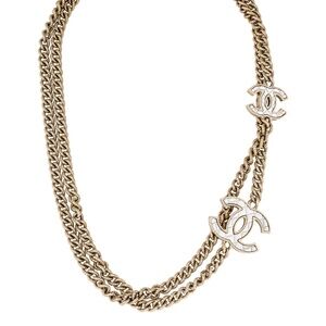 CHANEL CC Quilted Pearly White Gold Curb Chain Link Spring 2016 Necklace